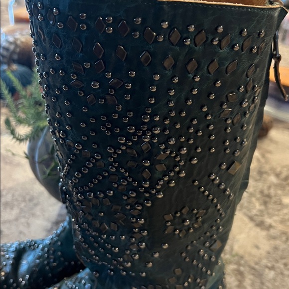 Johnny Ringo Teal Studded Heeled Boots - Picture 2 of 12